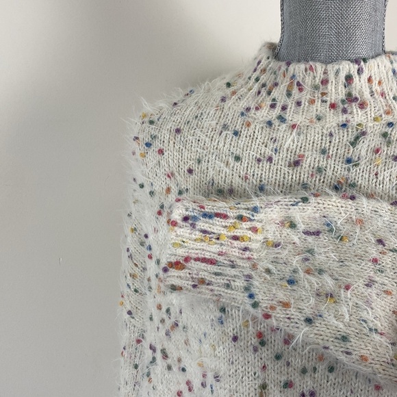Twee Fuzzy Colorful Rainbow Sprinkle Knit Cream Sweater Medium Large - Picture 5 of 13